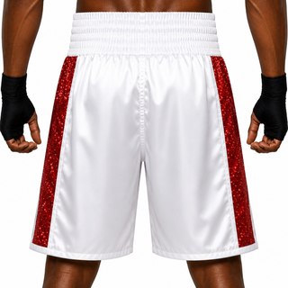 Side Stripe BX White & Red Ilari Custom Boxing Shorts & Trunks