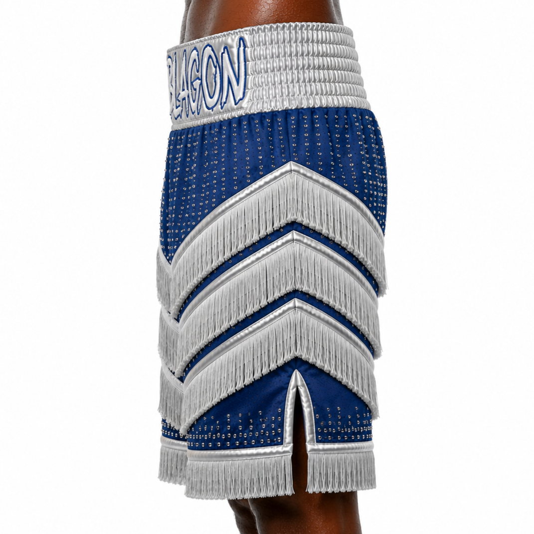 Rebel BX Navy & Silver Amani Custom Boxing Shorts & Trunks