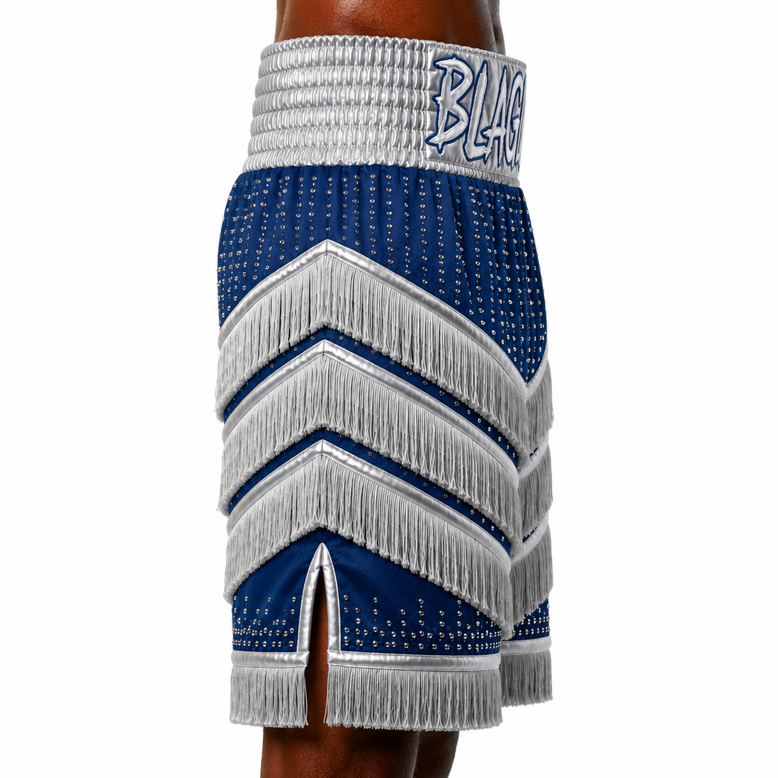 Rebel BX Navy & Silver Amani Custom Boxing Shorts & Trunks