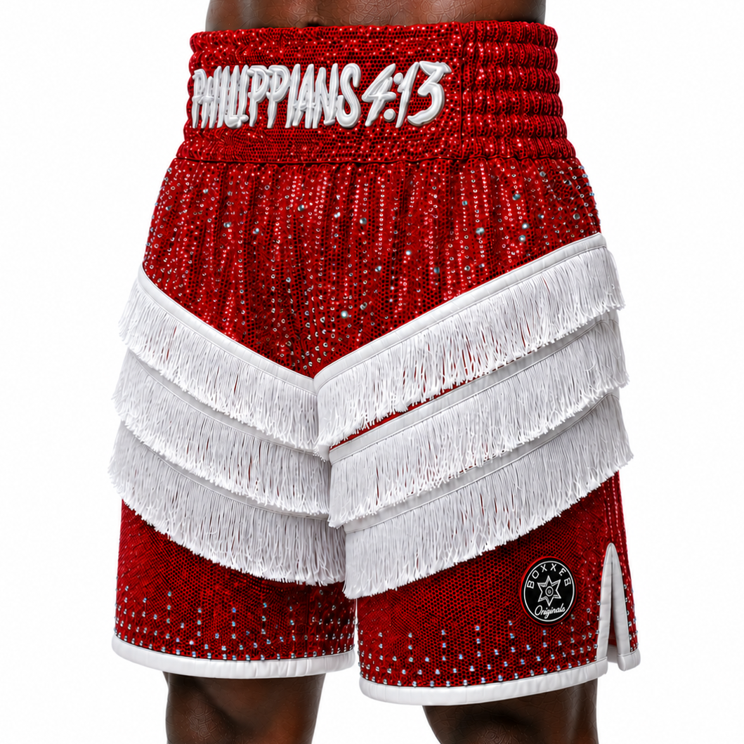 Rebel BX Red & White Isacc Custom Boxing Shorts & Trunks
