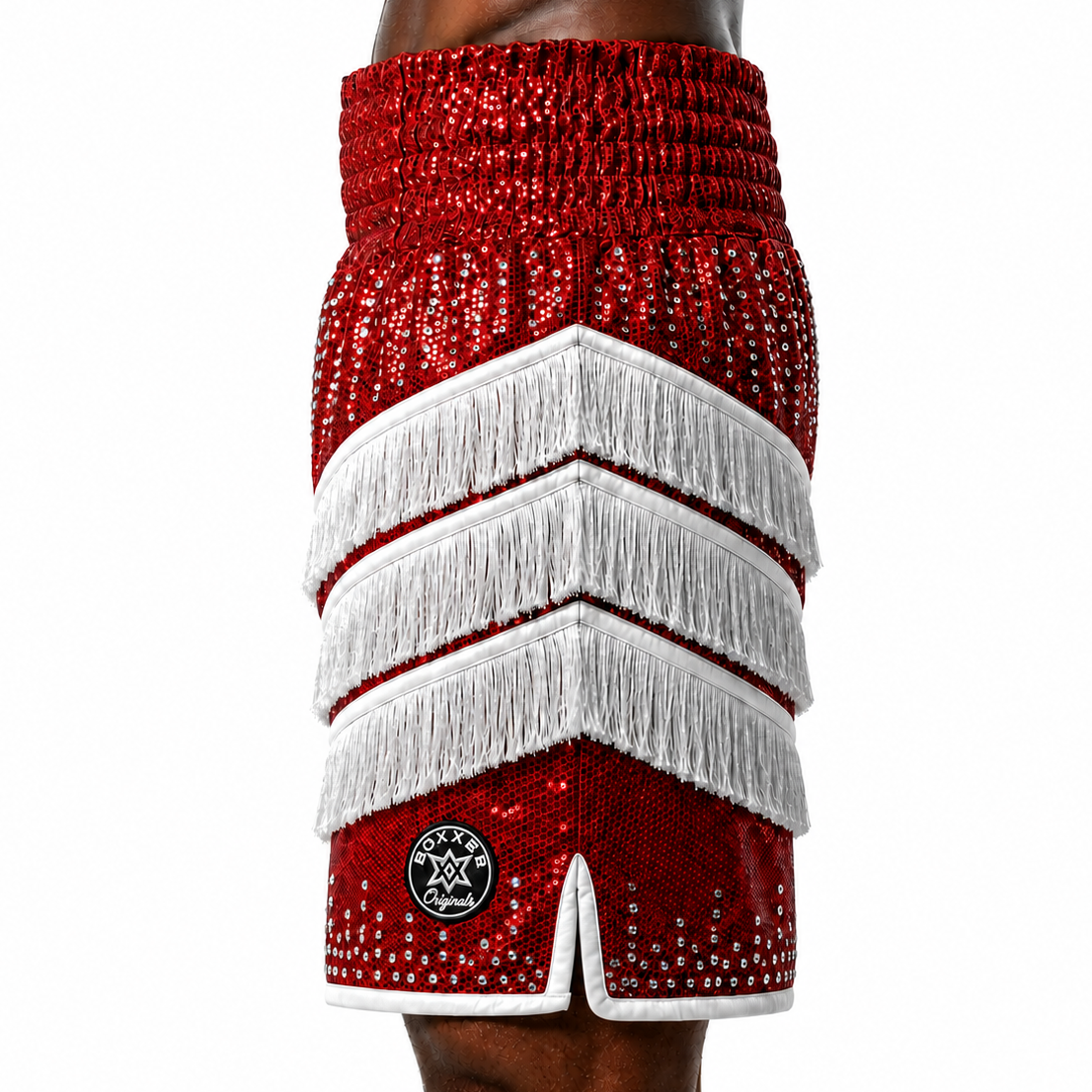 Rebel BX Red & White Isacc Custom Boxing Shorts & Trunks