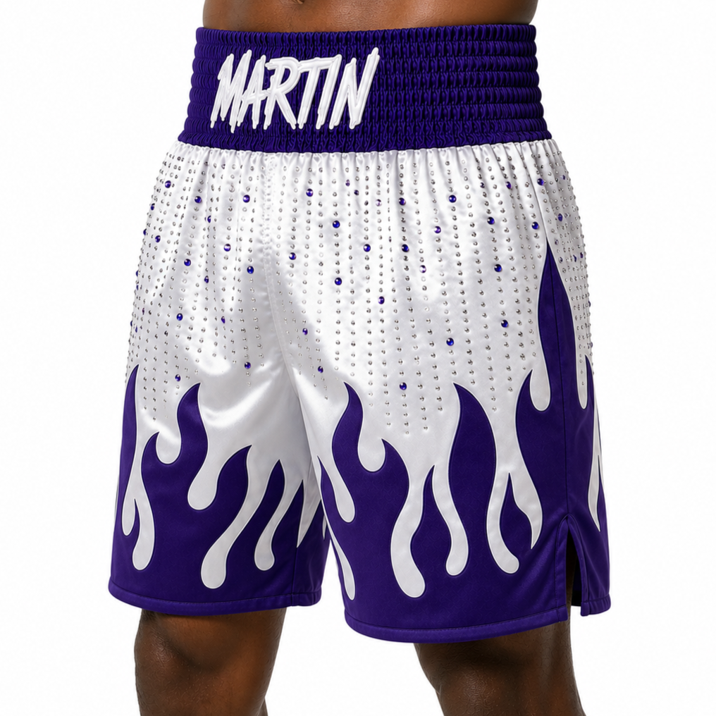 Fire BX White & Purple Martin Custom Boxing Shorts & Trunks