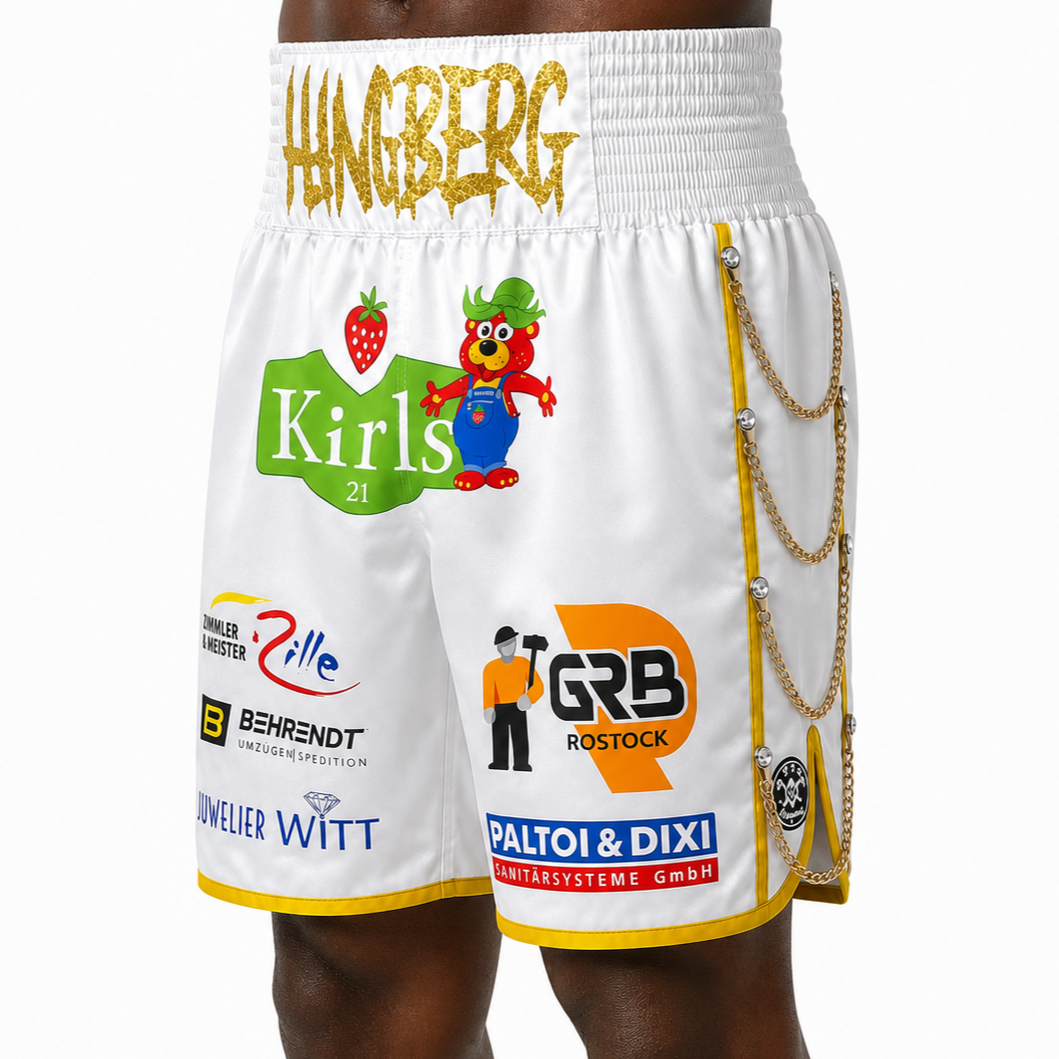 SOLDIER BX White & Gold Felix Custom Boxing Shorts & Trunks