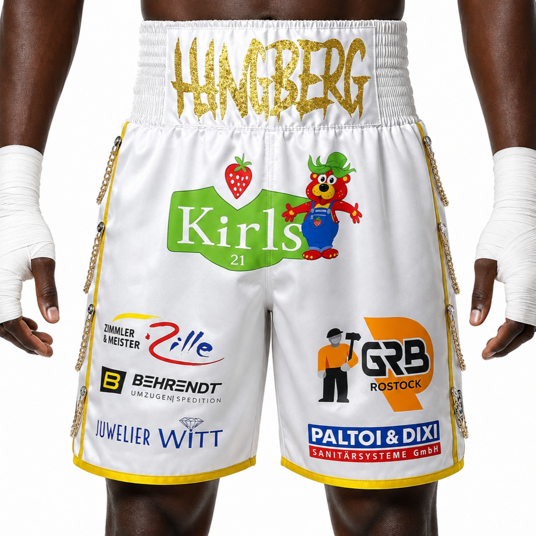 SOLDIER BX White & Gold Felix Custom Boxing Shorts & Trunks