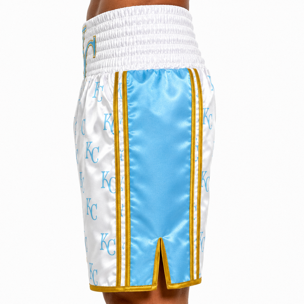 Side Stripe Luxury II BX White & Blue Special Prints Malachi Custom Boxing Shorts & Trunks