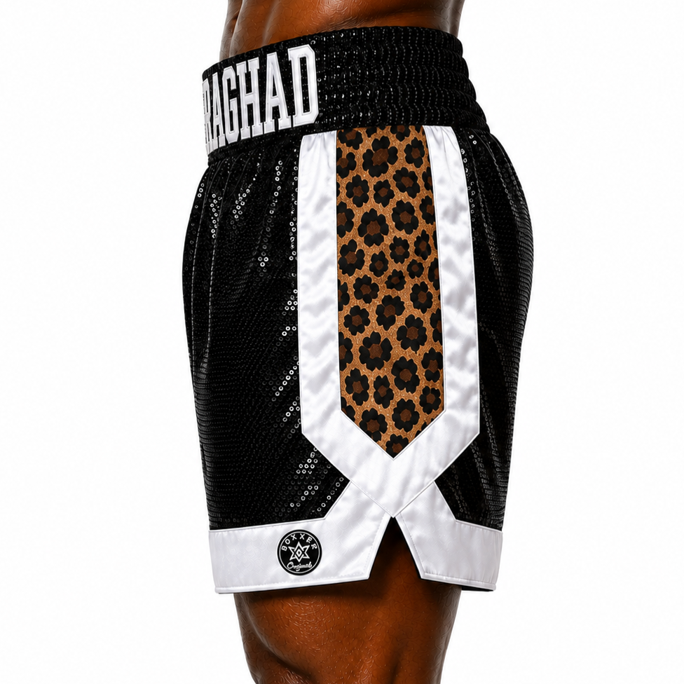 COTTO BX Black & White & Leopard Raghad Custom Boxing Shorts & Trunks