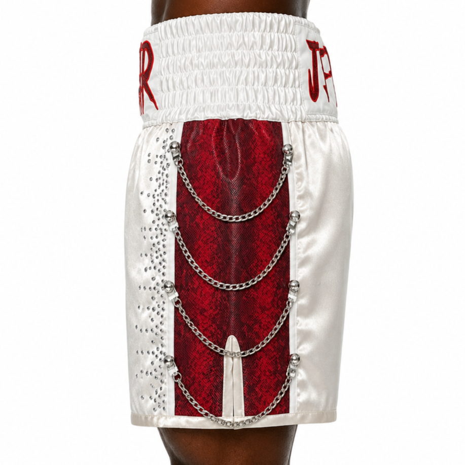 SOLDIER BX Champagne & Red Abraham Custom Boxing Shorts & Trunks