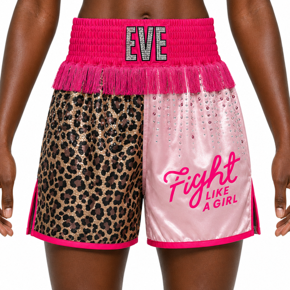 Haringey BX Pink & Leopard Eve Custom Boxing Shorts & Trunks