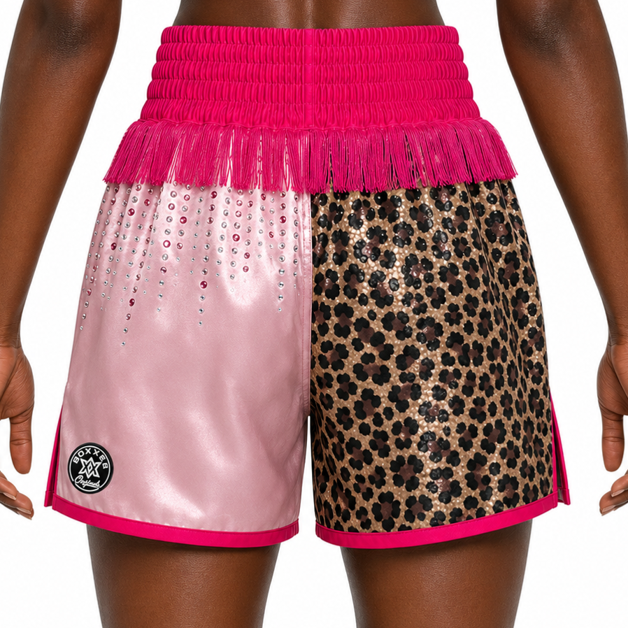 Haringey BX Pink & Leopard Eve Custom Boxing Shorts & Trunks