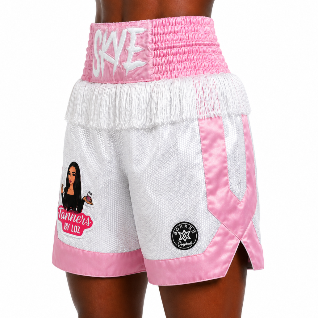COTTO BX White & Pink Skye Custom Boxing Shorts & Trunks