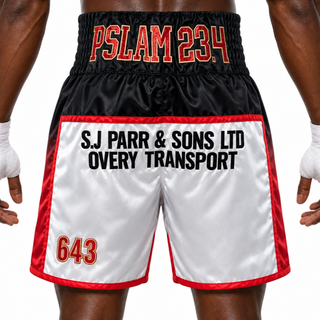 JOSHUA BX Red to Black & White Harry Custom Boxing Shorts & Trunks