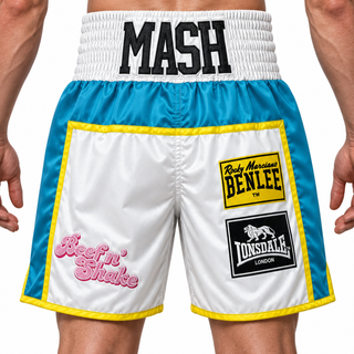JOSHUA BX White & Blue Tommy Custom Boxing Shorts & Trunks