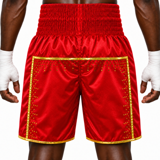 JOSHUA BX Red & Kings gold Can Custom Boxing Shorts & Trunks