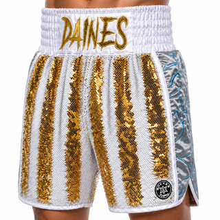 Thor BX White & Silver & Blue Charlotte Custom Boxing Shorts & Trunks