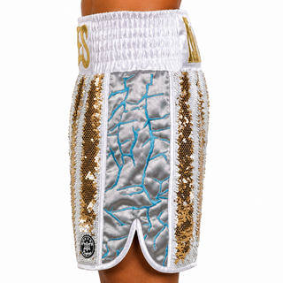 Thor BX White & Silver & Blue Charlotte Custom Boxing Shorts & Trunks