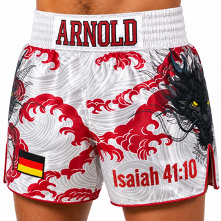Tatsu Storm MTS White & Red & Black Silva Muay Thai Shorts