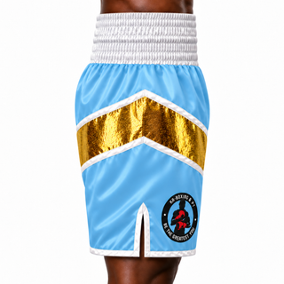 Jazzy BX Light blue & Gold Koshan Custom Boxing Shorts & Trunks