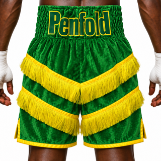 Jazzy BX Green velour & Yellow James Custom Boxing Shorts & Trunks
