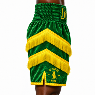 Jazzy BX Green velour & Yellow James Custom Boxing Shorts & Trunks