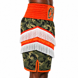 Jazzy BX Green camo & Orange Cody Custom Boxing Shorts & Trunks