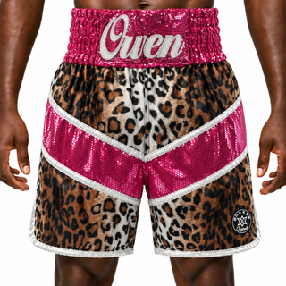 Jazzy BX Leopard & Pink Owen Custom Boxing Shorts & Trunks