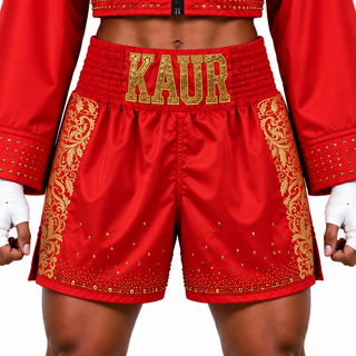 Royal BX Red & Gold Glitter Charan Custom Boxing Shorts & Trunks