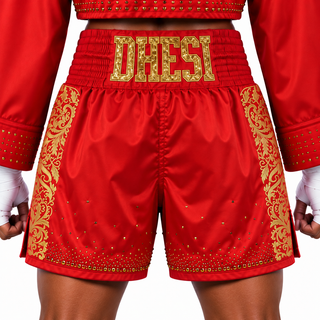 Royal BX Red & Gold Glitter Charan Custom Boxing Shorts & Trunks