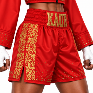 Royal BX Red & Gold Glitter Charan Custom Boxing Shorts & Trunks