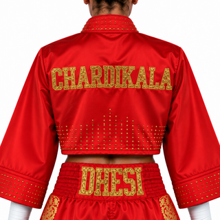 Classic Women's Crop JKT Red & Gold Glitter Charan Jackets