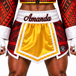 Tribal Gla Yellow-White-Red Amanda Gladiator Shorts