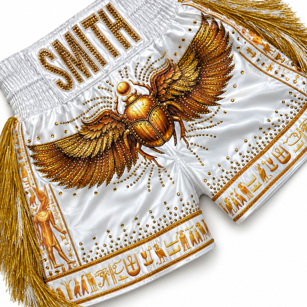Golden God Bx White & Gold Crystals Charlie Custom Boxing Shorts & Trunks
