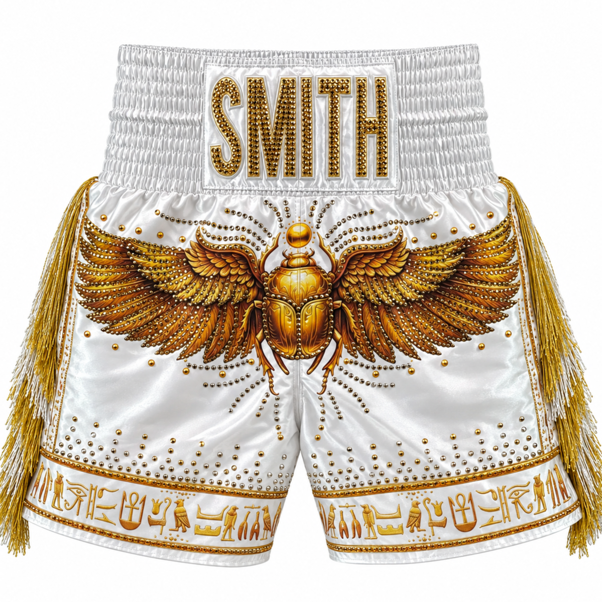 Golden God Bx White & Gold Crystals Charlie Custom Boxing Shorts & Trunks