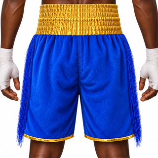 Classic BX Blue short fur & Gold Joshua Custom Boxing Shorts & Trunks