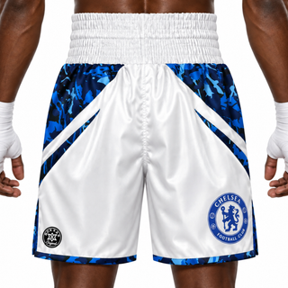 V Plus BX White & Blue Camo Jonathan Custom Boxing Shorts & Trunks