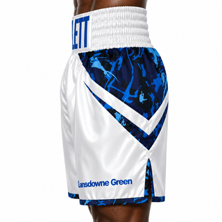 V Plus BX White & Blue Camo Jonathan Custom Boxing Shorts & Trunks