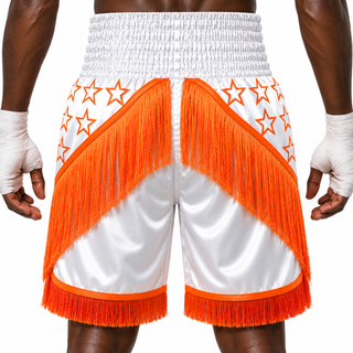 STAR QUALITY BX White & Orange Raphael Custom Boxing Shorts & Trunks