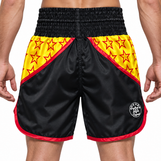 STAR QUALITY BX Black & Yellow & Red Stars Blake Custom Boxing Shorts & Trunks
