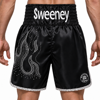 Classic BX Black & Silver - Diamonte Crystals Lewis Custom Boxing Shorts & Trunks