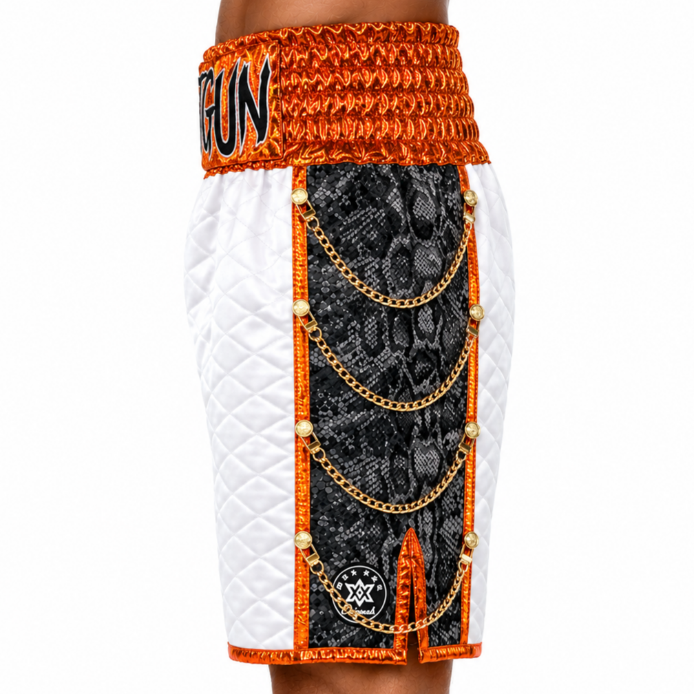 SOLDIER BX jorge White & Orange Custom Boxing Shorts & Trunks
