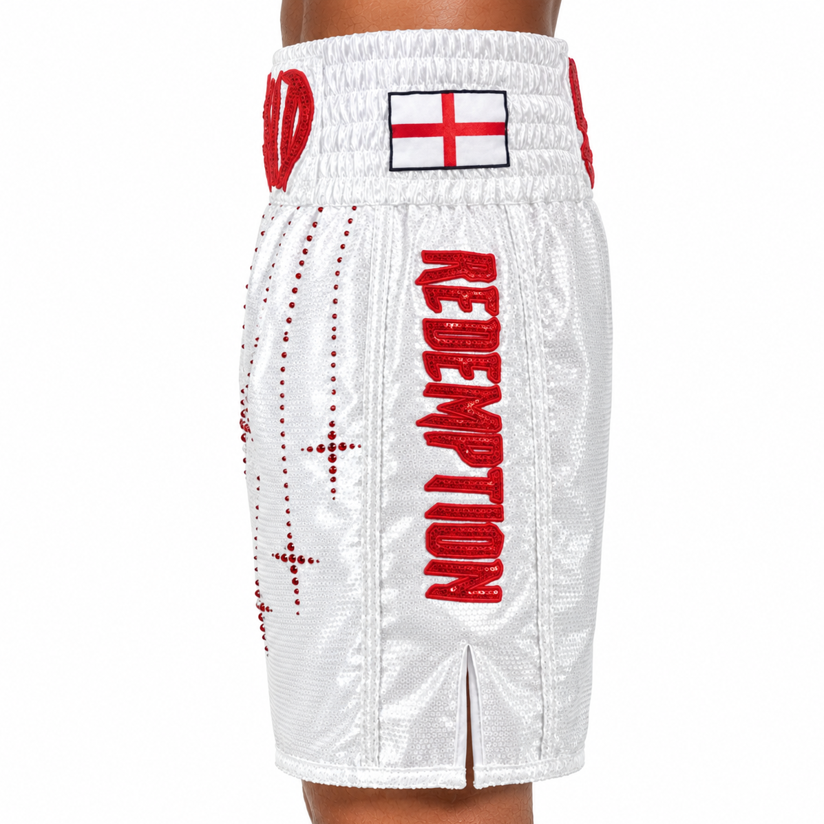 Side Stripe BX White & Red Kieran Custom Boxing Shorts & Trunks