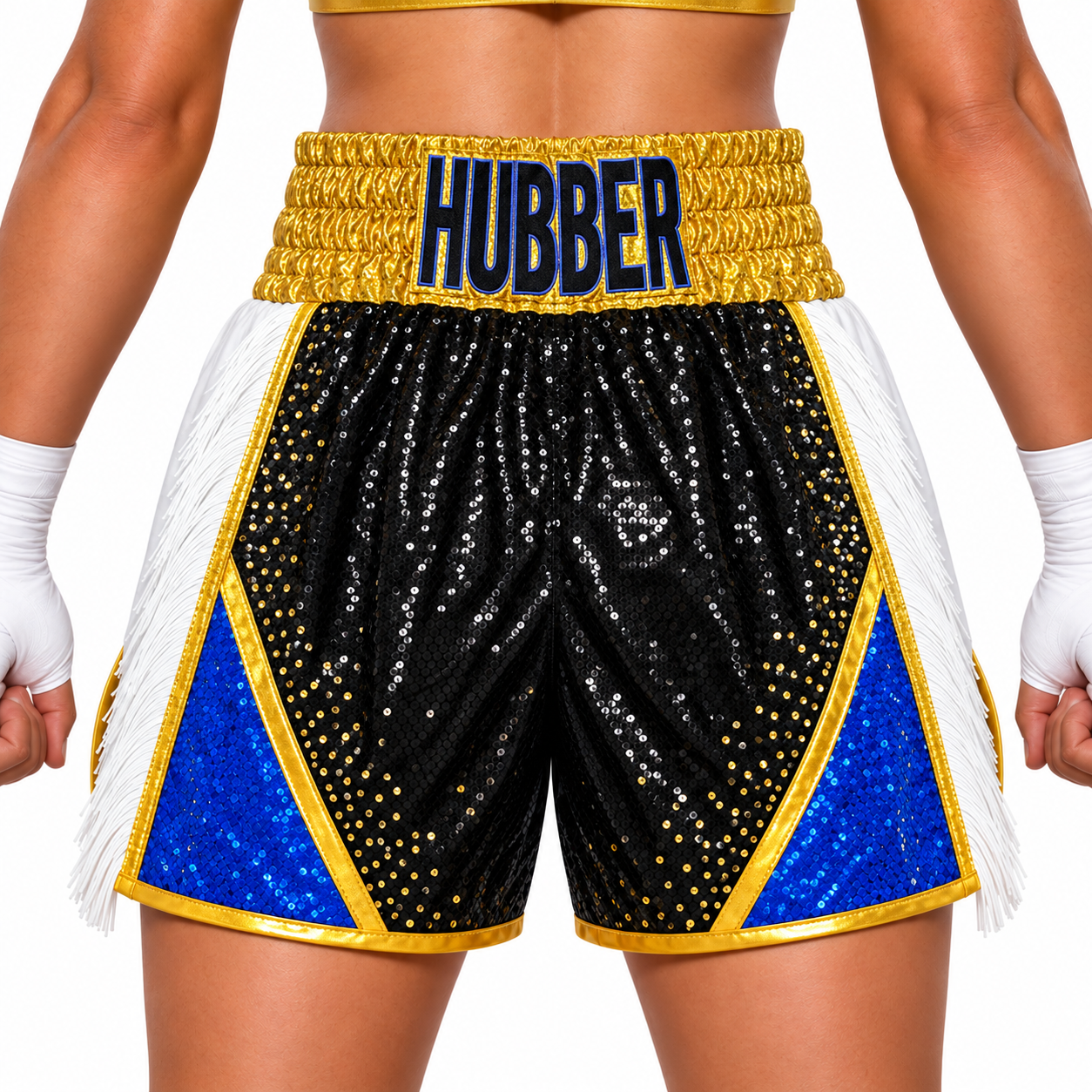 CHAOS BX Black & Gold Female Kim Custom Boxing Shorts & Trunks