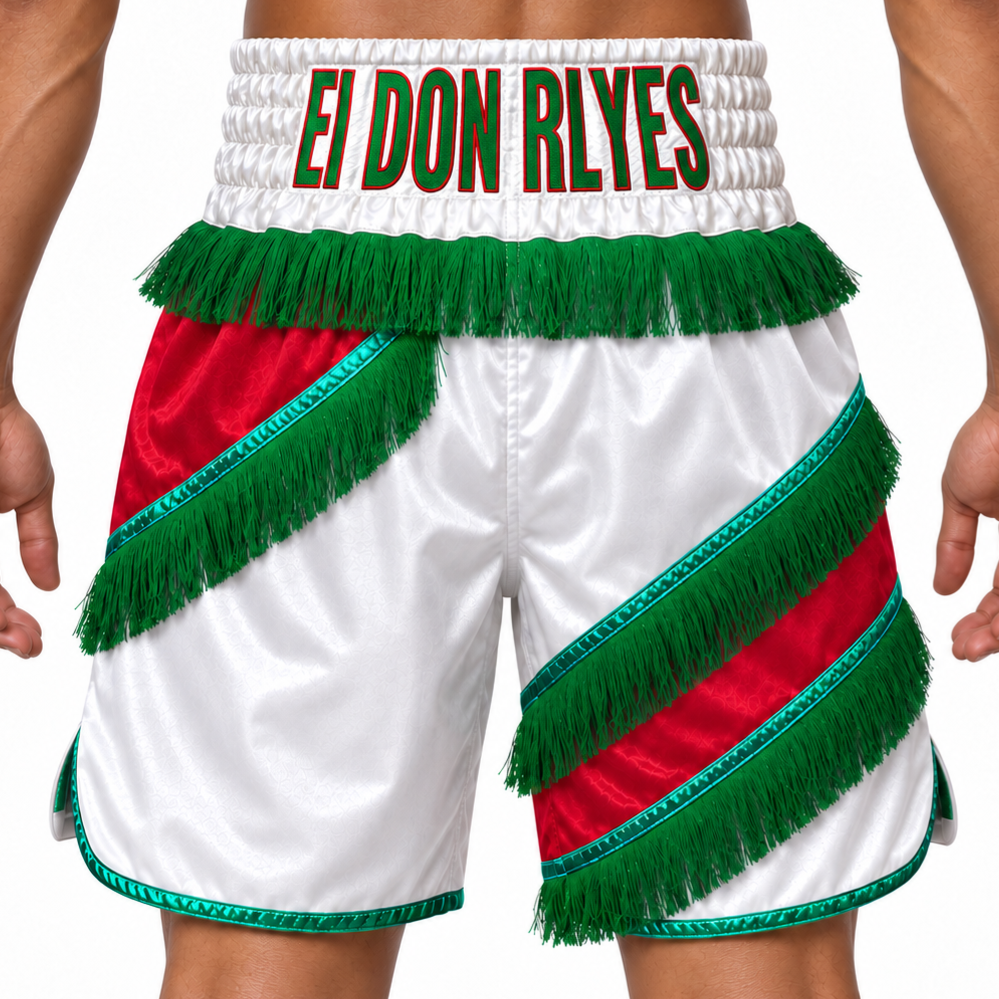New York BX White & Red & Green Misael Custom Boxing Shorts & Trunks