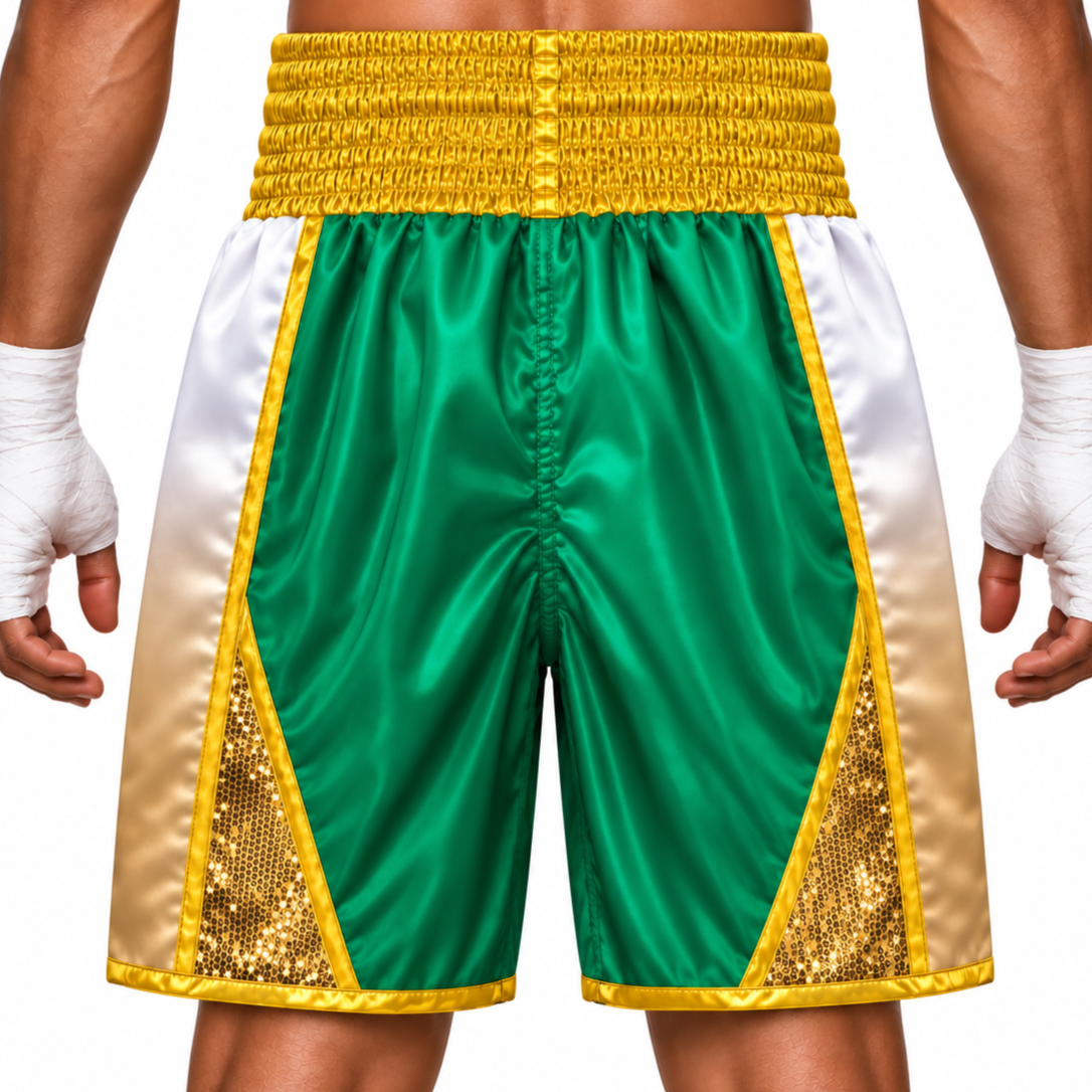 CHAOS BX Green & Gold Carl Custom Boxing Shorts & Trunks