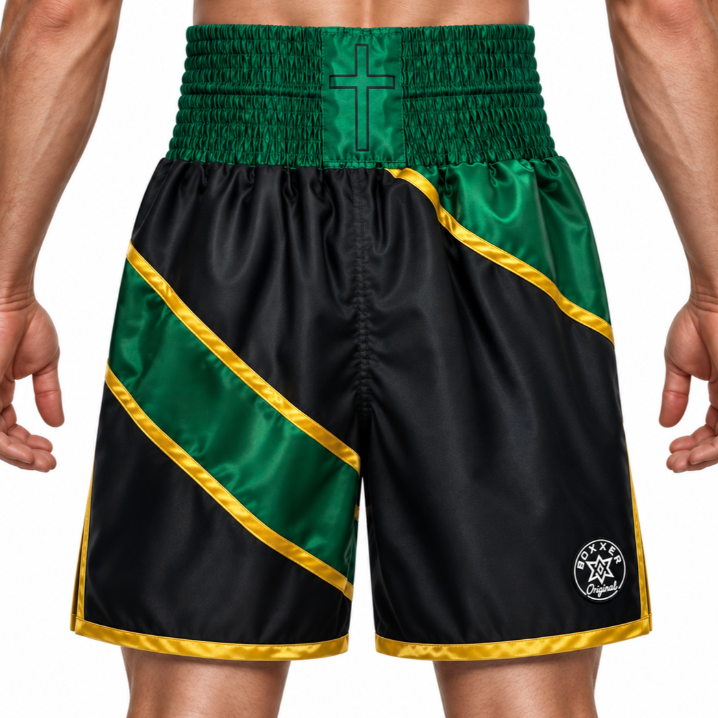 New York BX Black & Green Ben Custom Boxing Shorts & Trunks