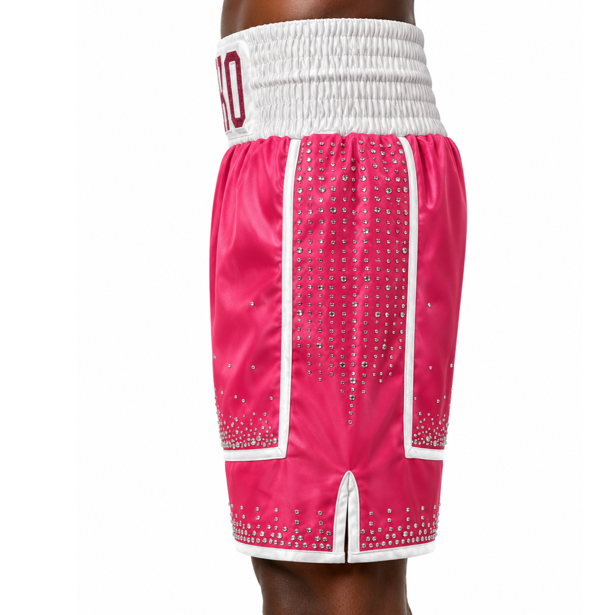 BOMBER BX Pink & White with Crystals Isiah Custom Boxing Shorts & Trunks