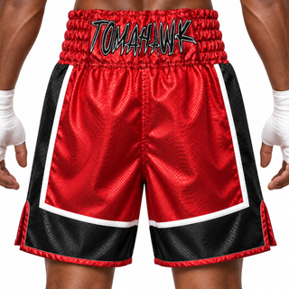 BOMBER BX Red & Black Stepwhen Custom Boxing Shorts & Trunks