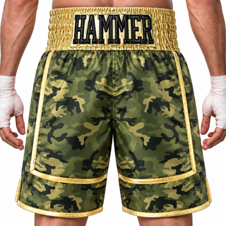 BOMBER BX Green Camo & Gold snakes Aaron Custom Boxing Shorts & Trunks