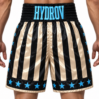 CREED BX Black-Blue-Dark Champagne Nicola Custom Boxing Shorts & Trunks