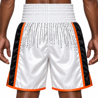 Side Stripe BX White & Black with Crystals Charles Custom Boxing Shorts & Trunks