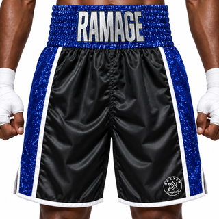 Side Stripe BX Black & Blue Connor Custom Boxing Shorts & Trunks